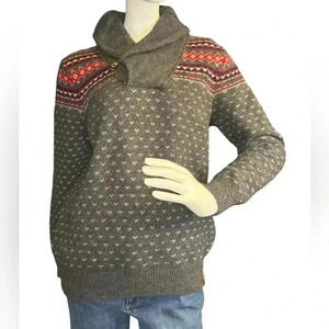 Gant Vintage Norlendar Gray Fair IsleNotiegan Knit 100% Wool Sweater.